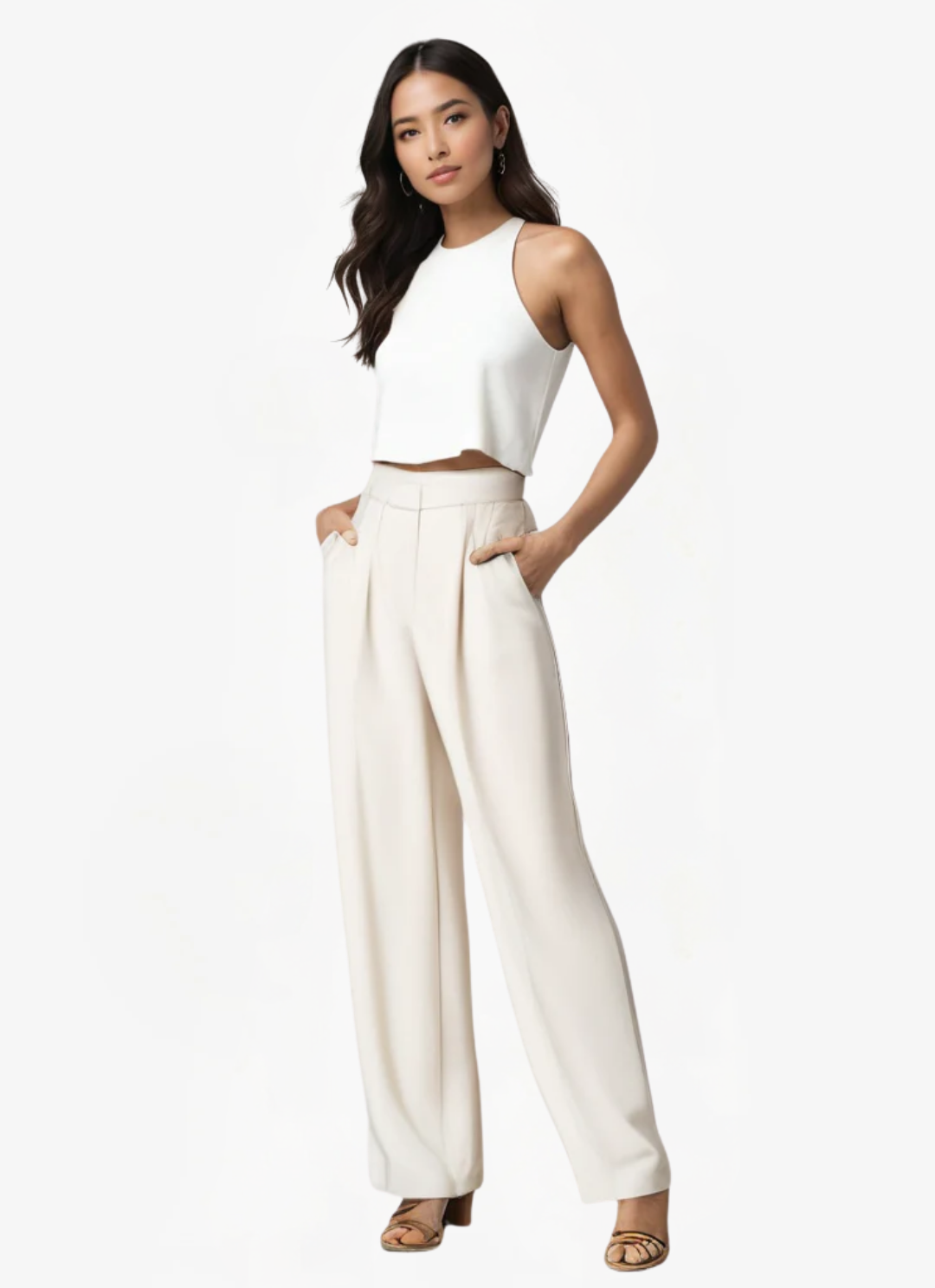 Loungewear Club™| Pantalon Large Écru Élégant