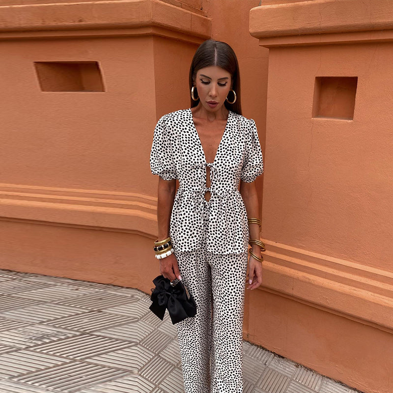 Loungewear Club™ | Ensemble à manches bouffantes et détail à nouer