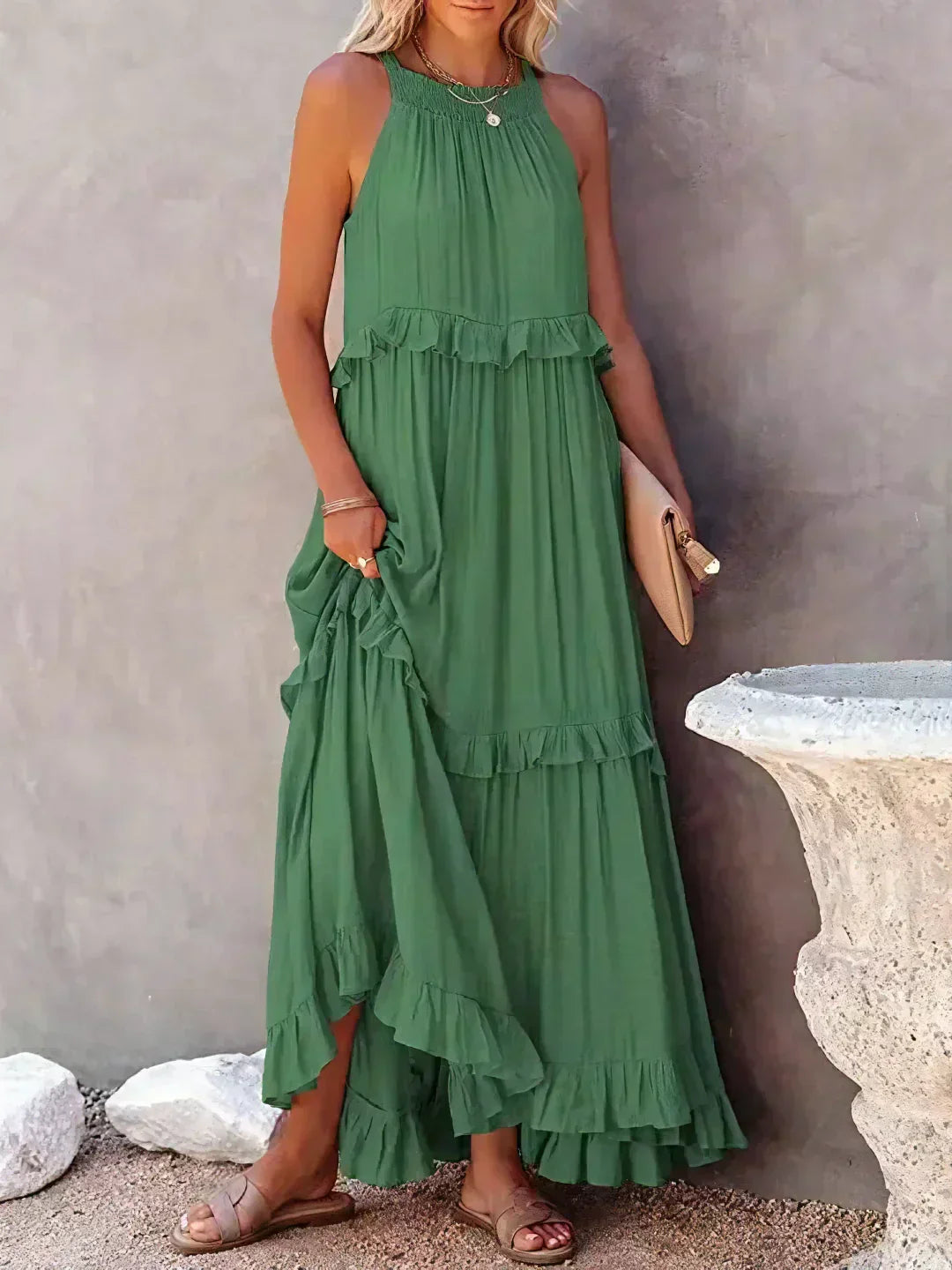 Emilia™ - Robe Maxi à Volants et Col Halter