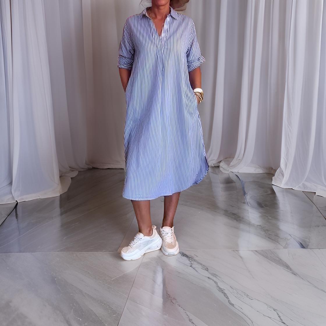 Loungewear Club™ | Robe chemise rayée avec boutons