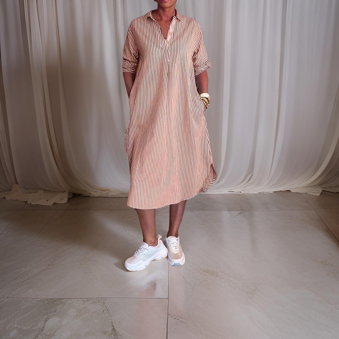 Loungewear Club™ | Robe chemise rayée avec boutons