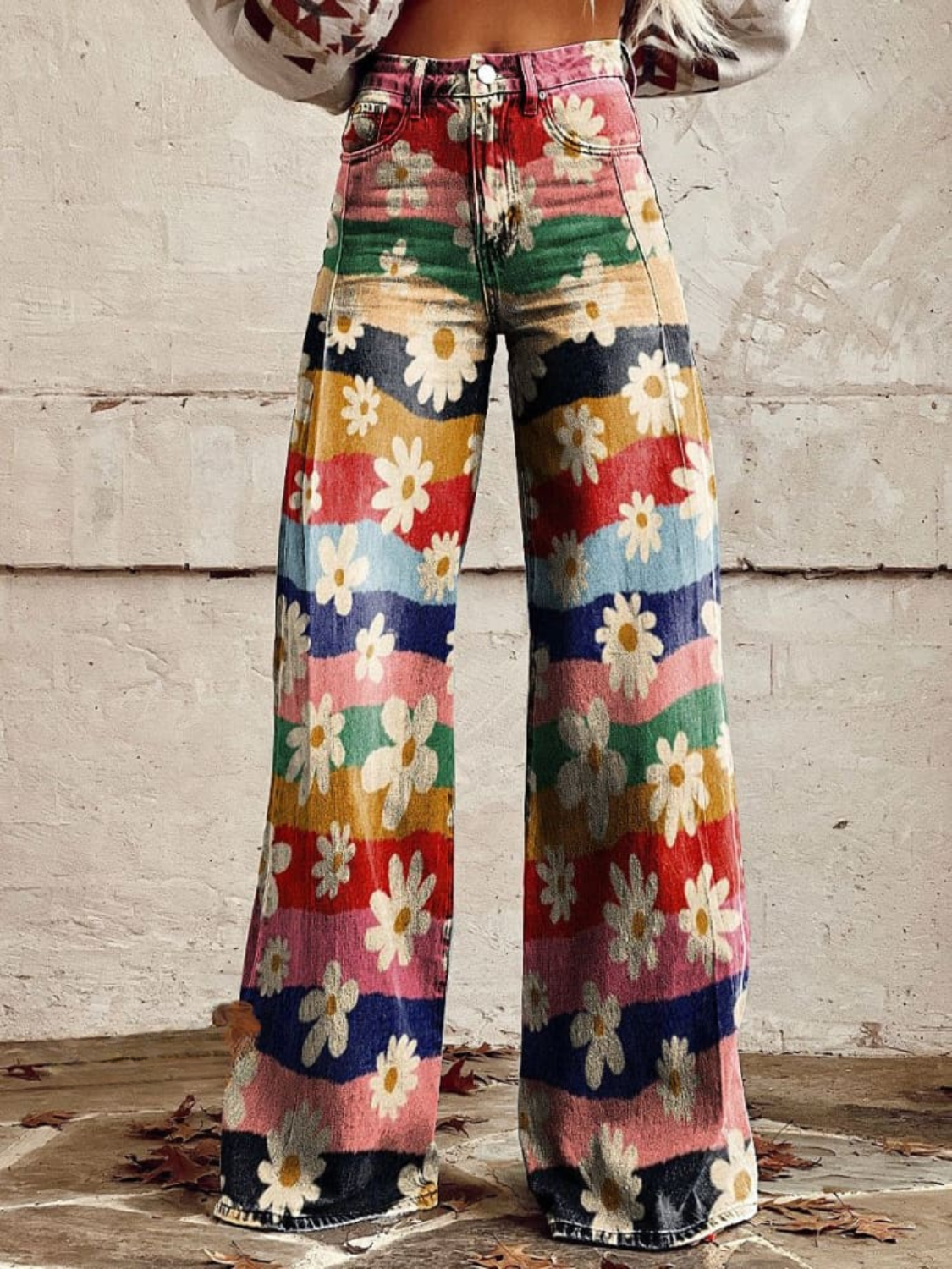 LÉON | Pantalon Fleurs Rétro Élégant et Confortable