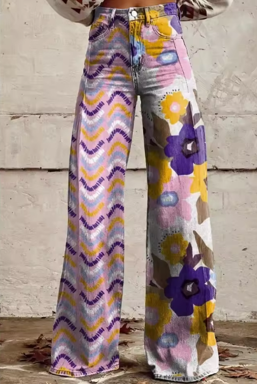 ISADORA | Pantalon Fleurs Taille Haute Boho avec Confort Artistique pour Festivals
