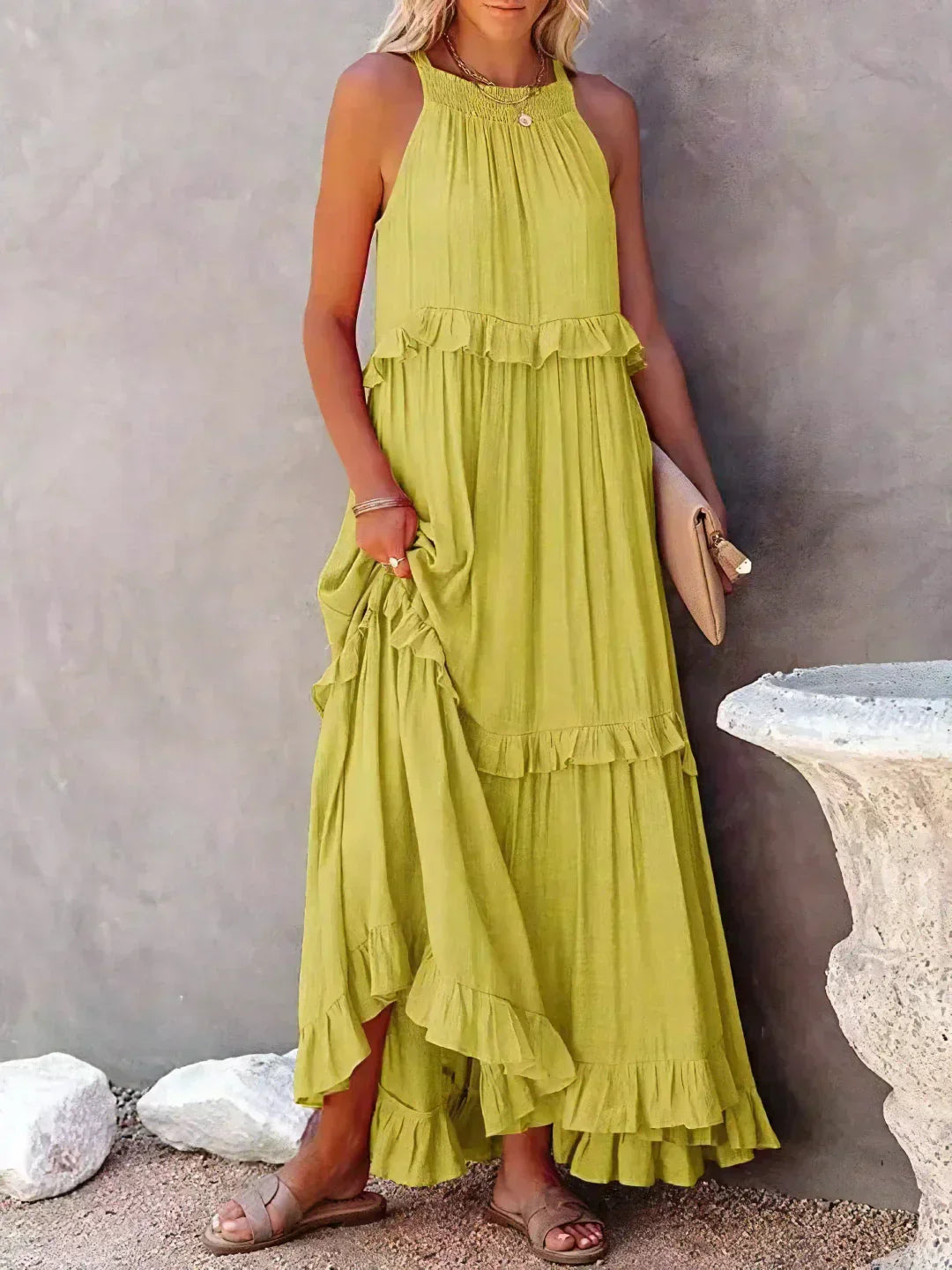 Emilia™ - Robe Maxi à Volants et Col Halter