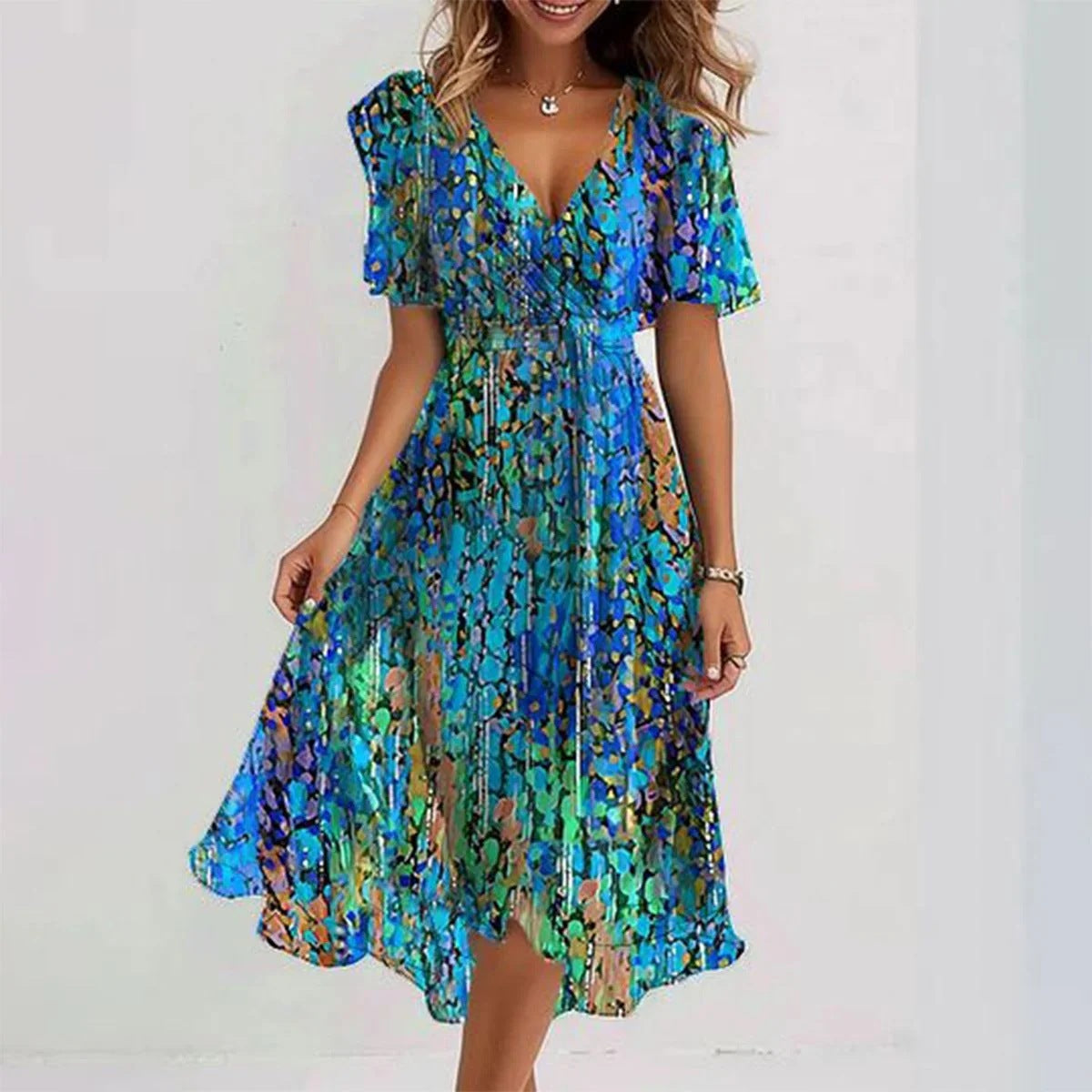 Liza™ - Robe Midi Abstraite Vibrante