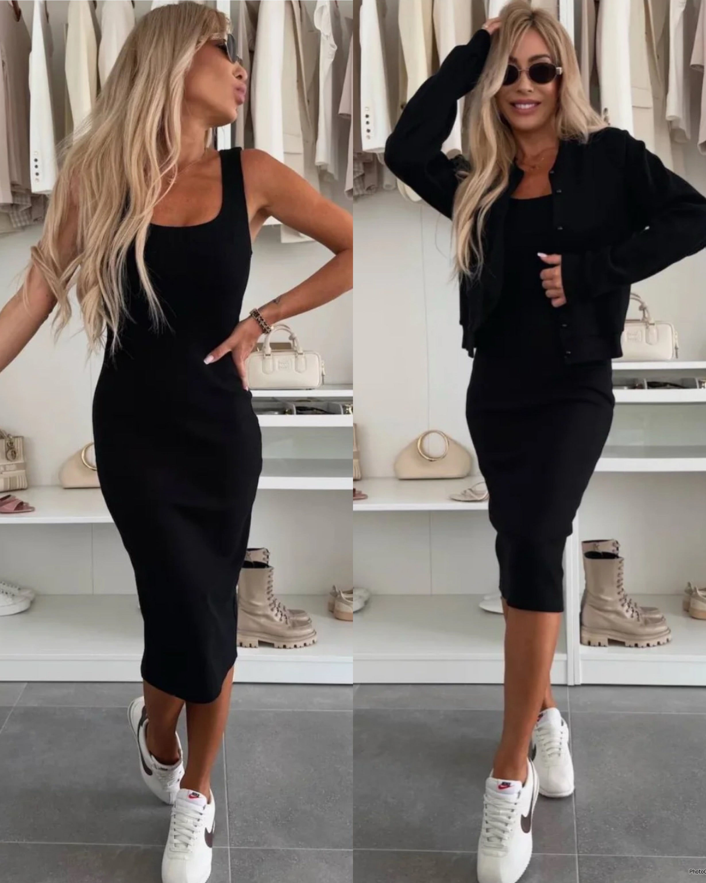 Loungewear Club™ | Robe midi en maille côtelée & ensemble de bomber