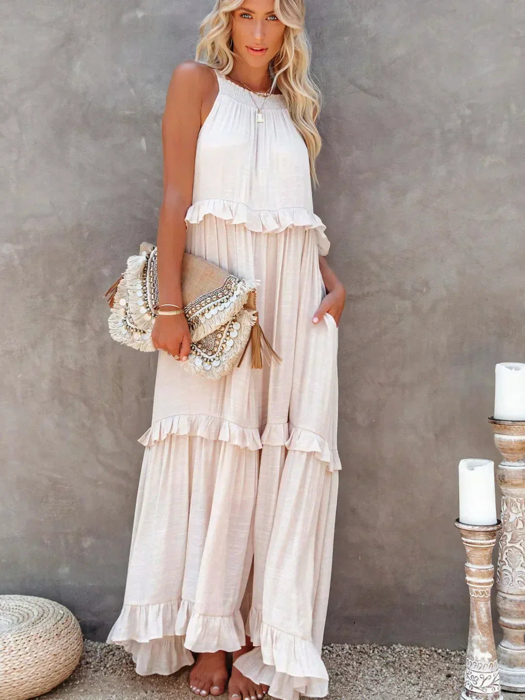 Emilia™ - Robe Maxi à Volants et Col Halter