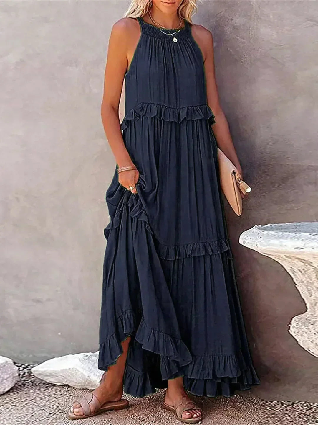 Emilia™ - Robe Maxi à Volants et Col Halter