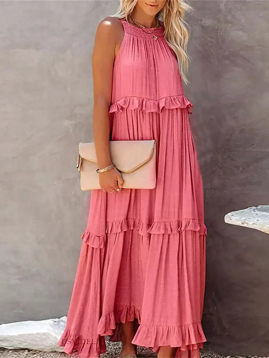 Emilia™ - Robe Maxi à Volants et Col Halter