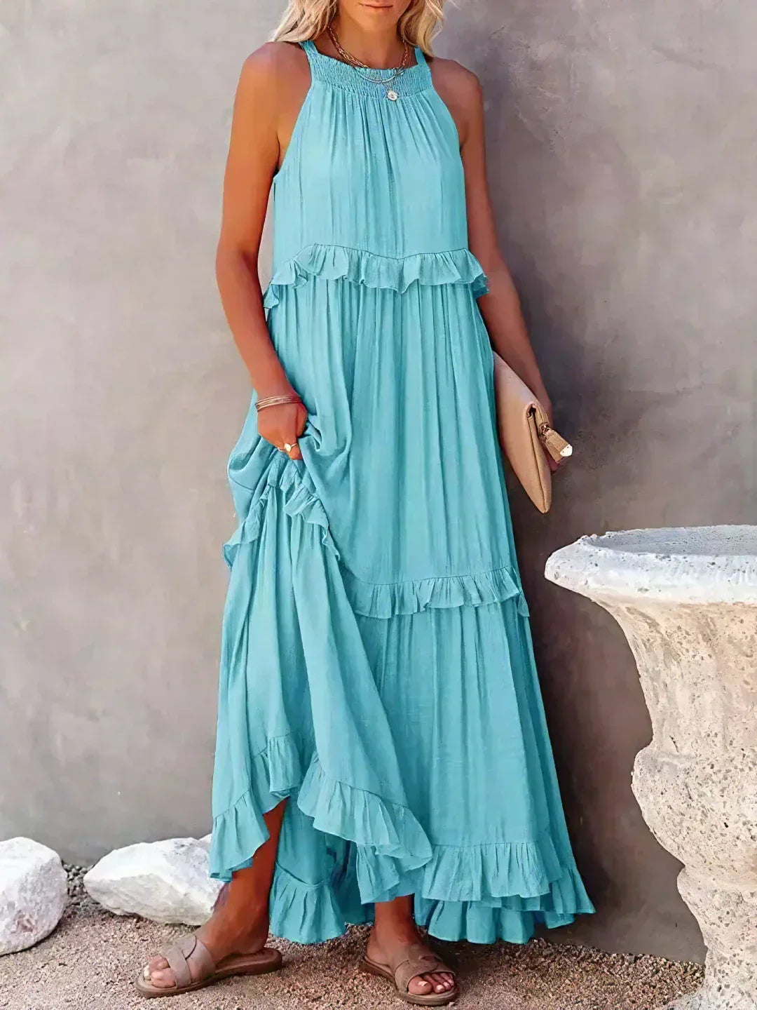 Emilia™ - Robe Maxi à Volants et Col Halter