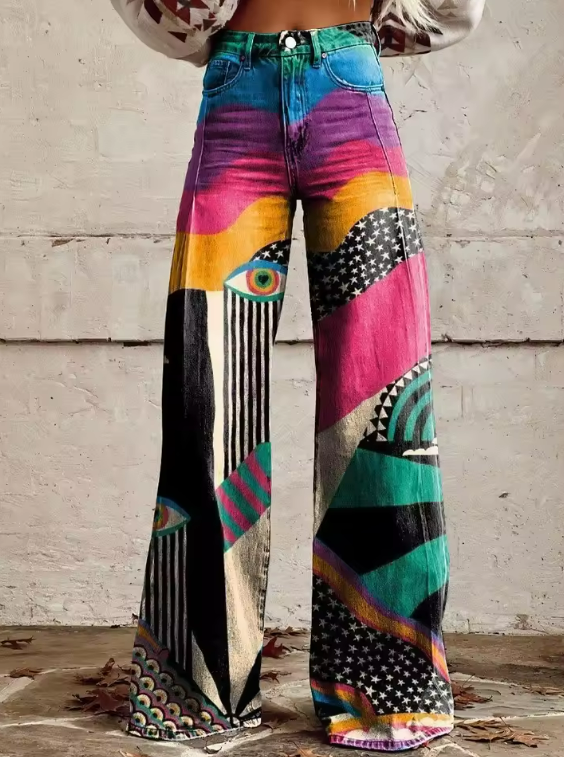 TALIA | Pantalons évasés taille haute bohémiens au style artistique de festival
