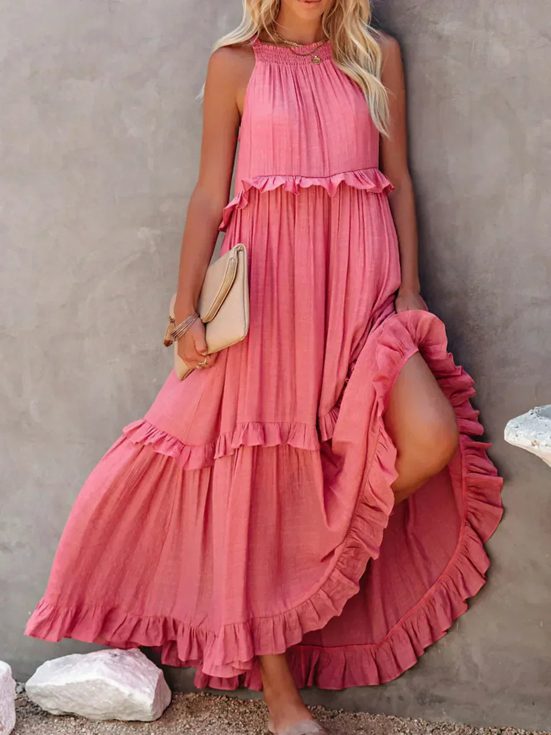 Emilia™ - Robe Maxi à Volants et Col Halter