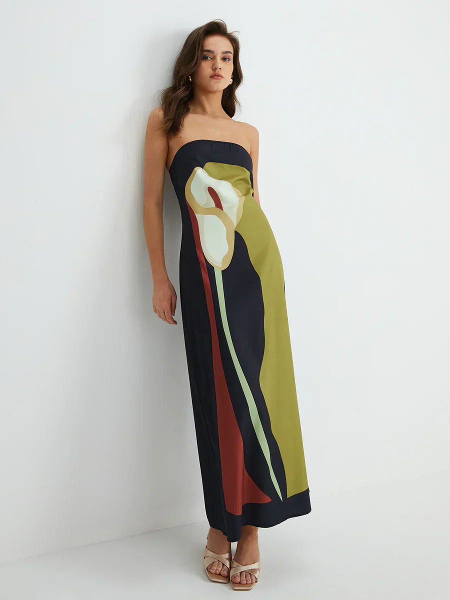 Lilia™ - Robe Maxi Sans Bretelles Abstraite