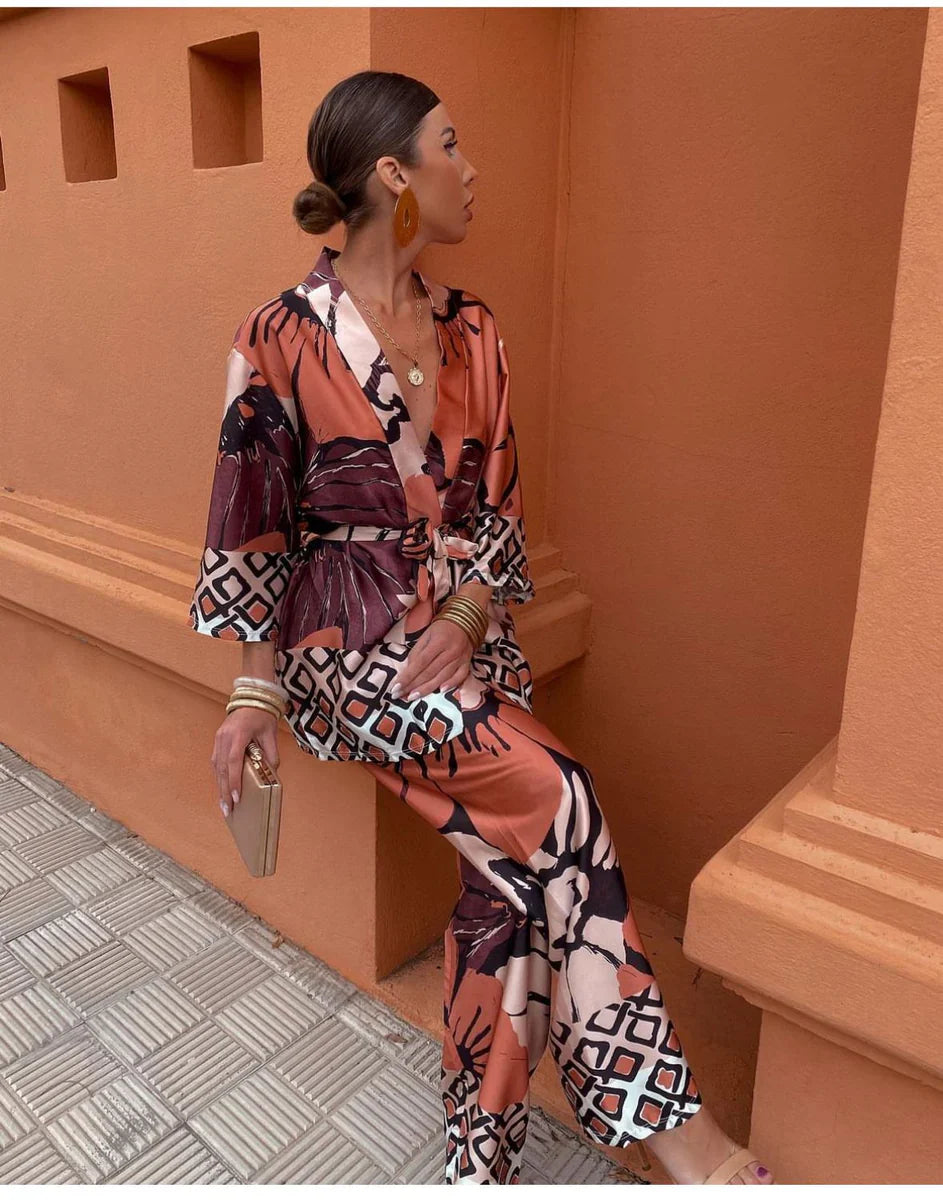 Loungewear Club™ | Ensemble Kimono à Fleurs & Pantalons Amples