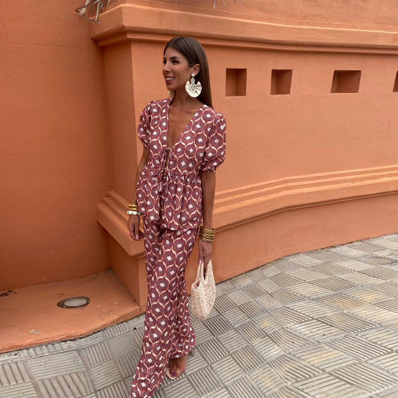 Loungewear Club™ | Ensemble à manches bouffantes et détail à nouer