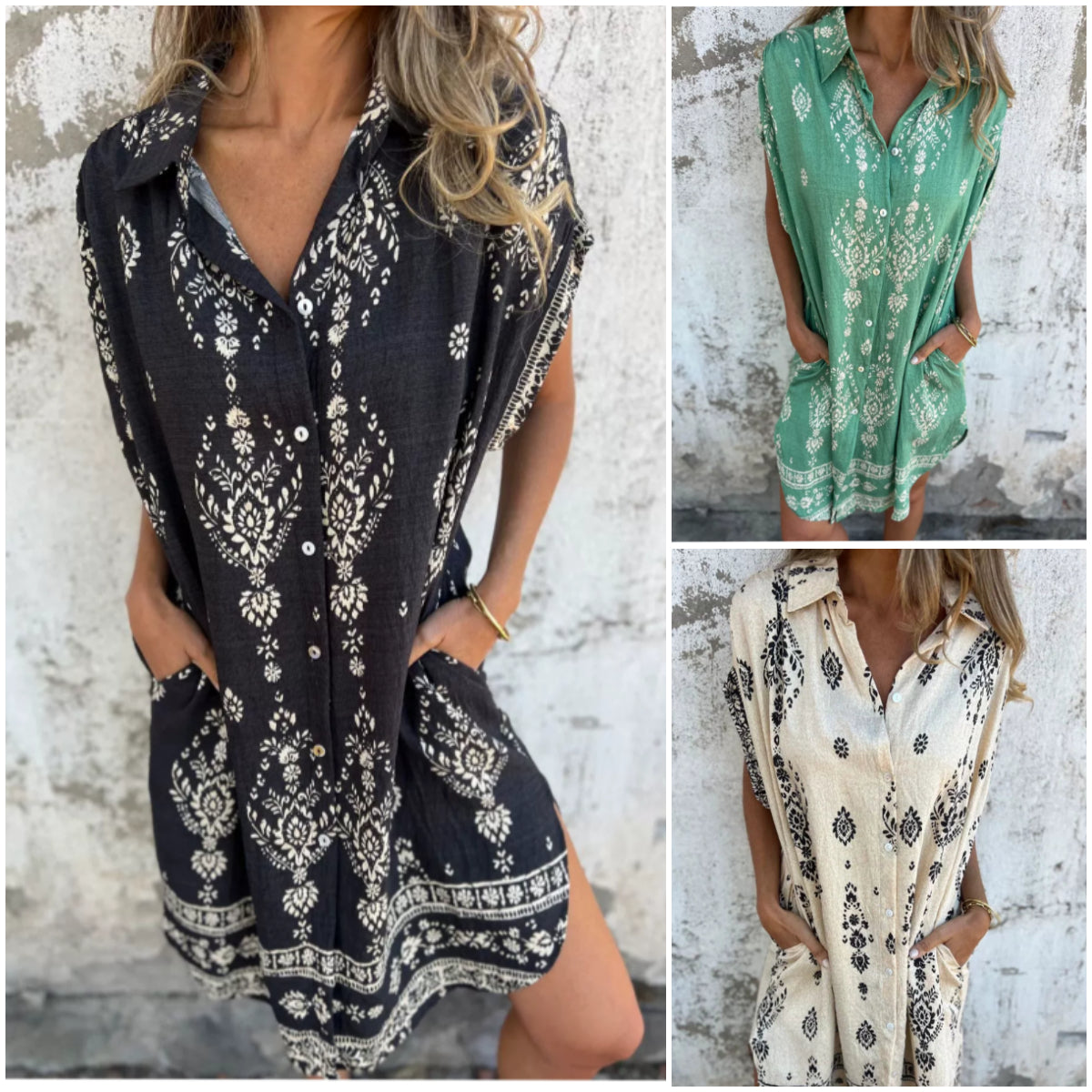 Loungewear Club™️ | Robe classique en coton lin imprimé