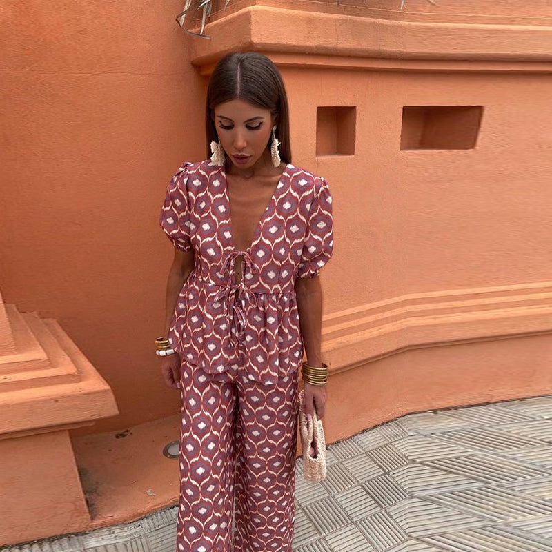 Loungewear Club™ | Ensemble à manches bouffantes et détail à nouer