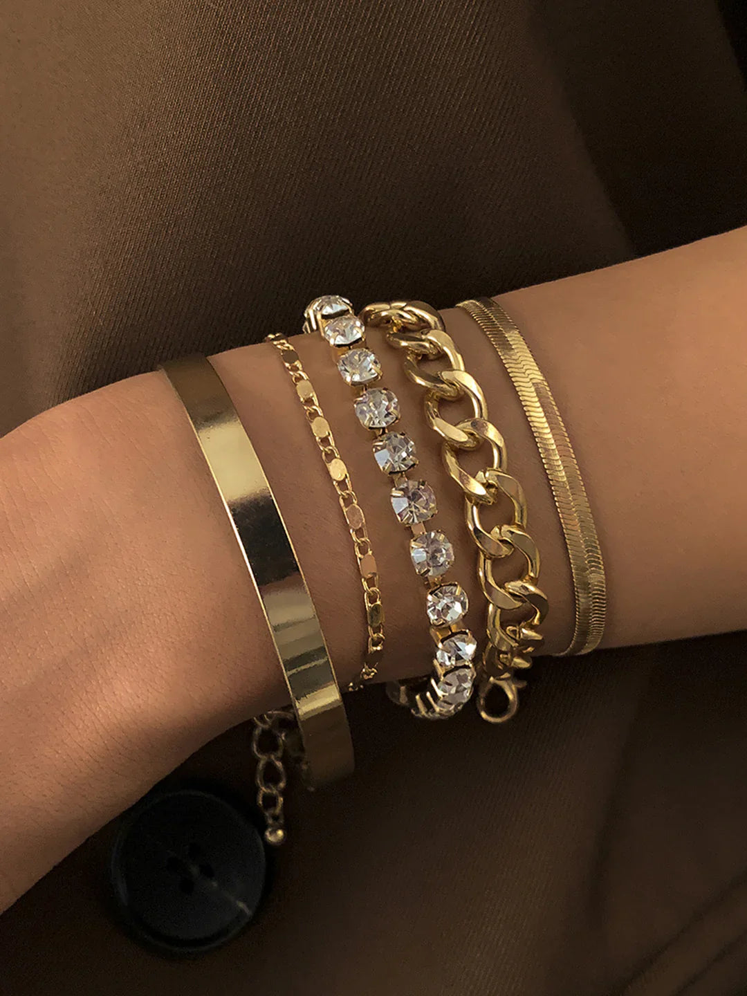 Retro Trend 5pcs Rhinestone Snake Chain Bracelet