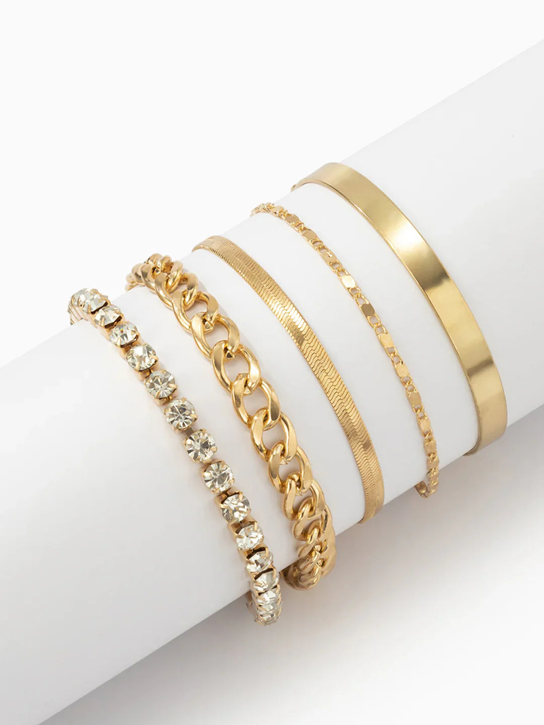 Retro Trend 5pcs Rhinestone Snake Chain Bracelet