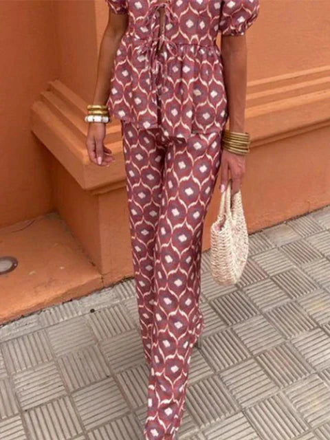 Loungewear Club™ | Ensemble à manches bouffantes et détail à nouer