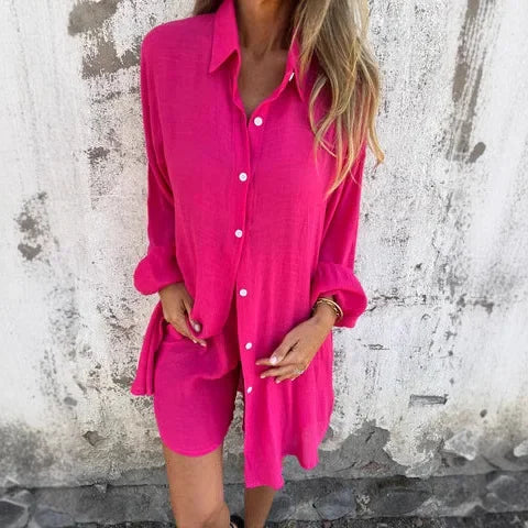 Loungewear Club™ | Ensemble en lin avec chemise et shorts