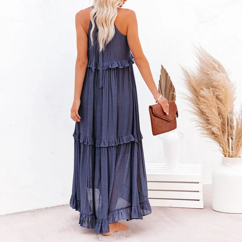 Emilia™ - Robe Maxi à Volants et Col Halter