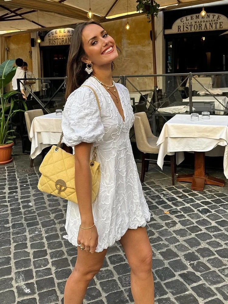 Fay | Robe Blanche avec Volants Brodés