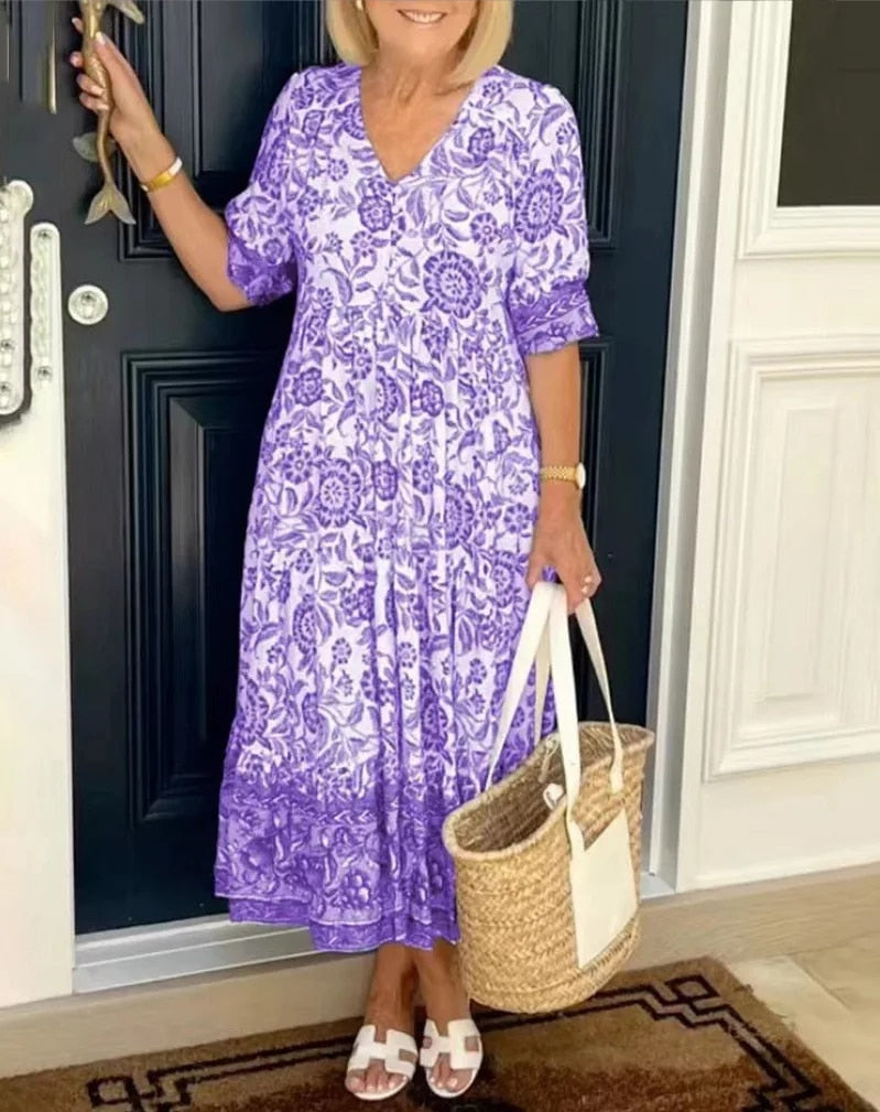 ARIA™ - Robe Florale Élegante avec Décolleté en V