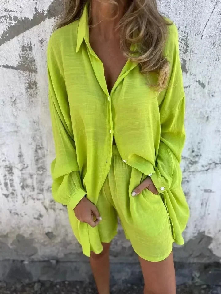 Loungewear Club™ | Ensemble en lin avec chemise et shorts