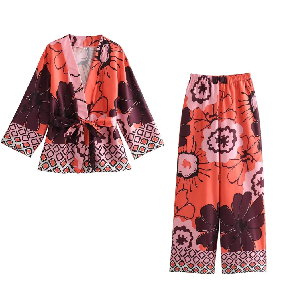 Loungewear Club™ | Ensemble Kimono à Fleurs & Pantalons Amples