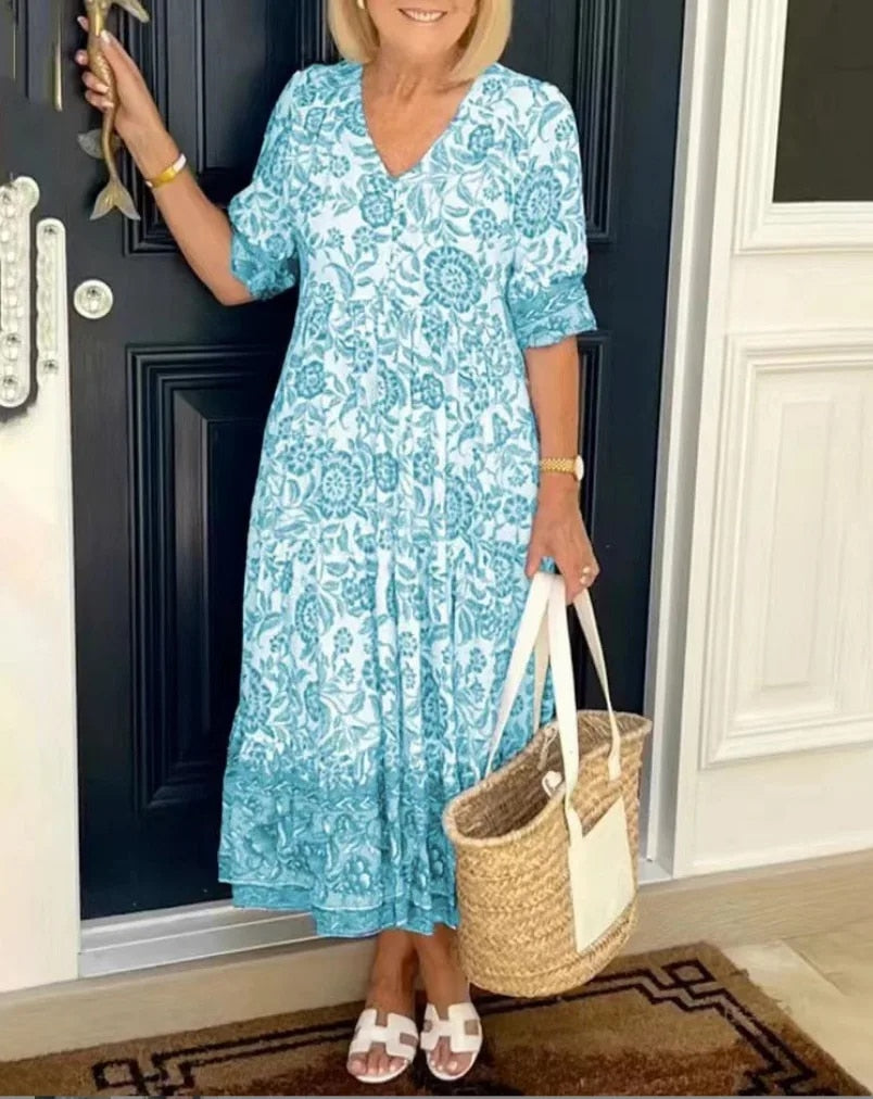 ARIA™ - Robe Florale Élegante avec Décolleté en V