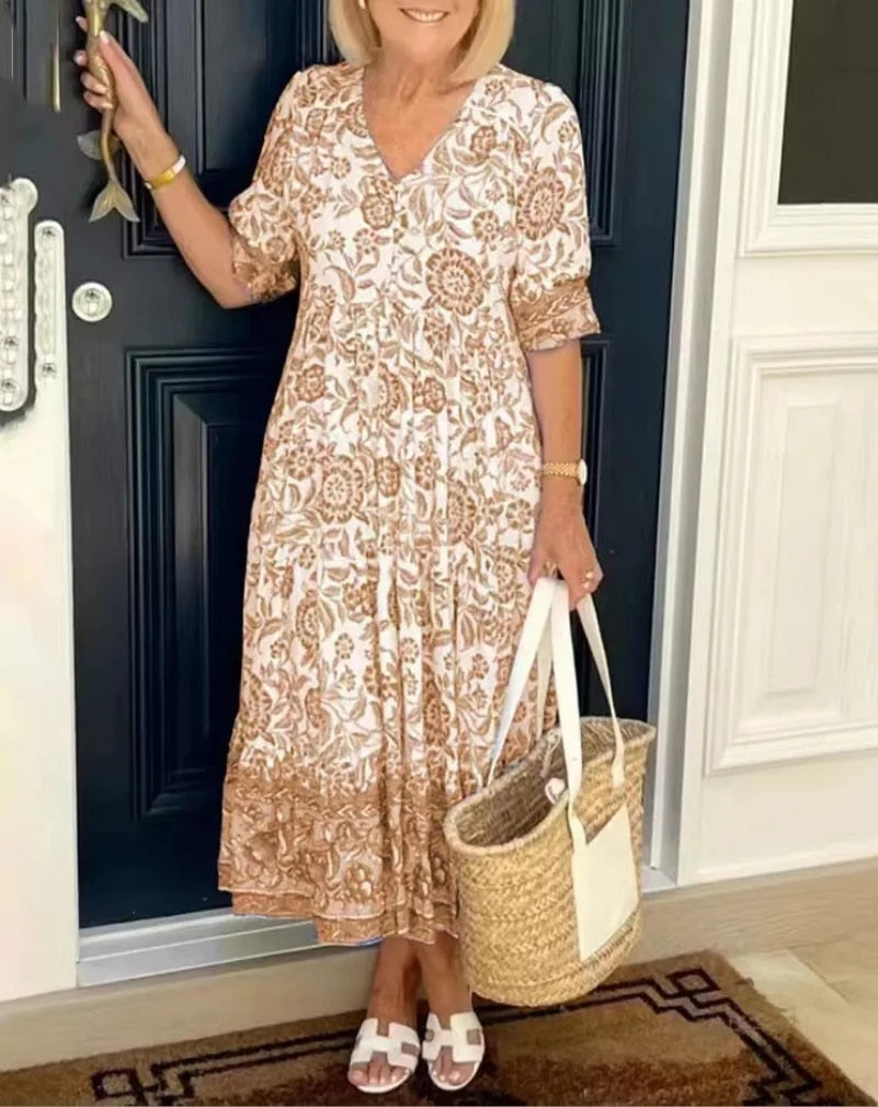 ARIA™ - Robe Florale Élegante avec Décolleté en V