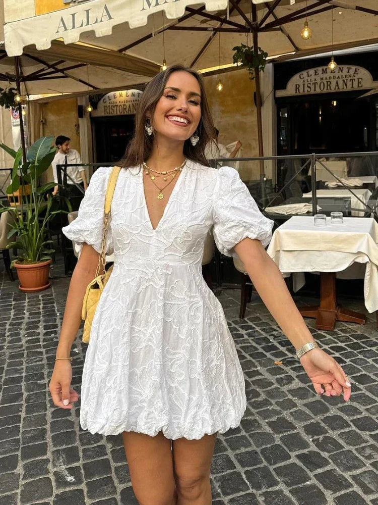 Fay | Robe Blanche avec Volants Brodés