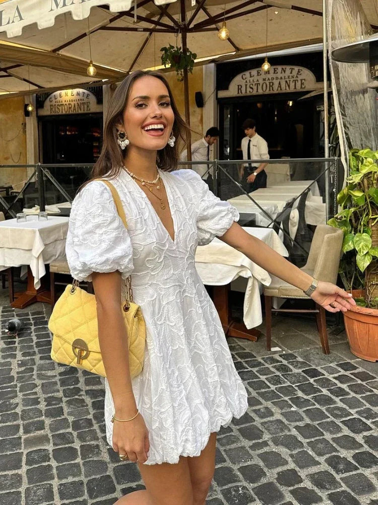 Fay | Robe Blanche avec Volants Brodés