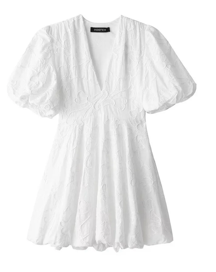 Fay | Robe Blanche avec Volants Brodés