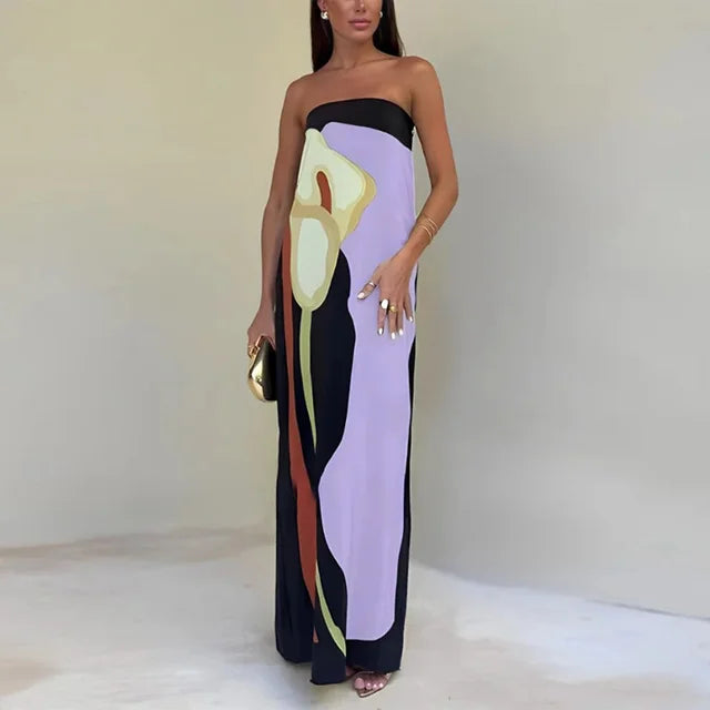 Lilia™ - Robe Maxi Sans Bretelles Abstraite