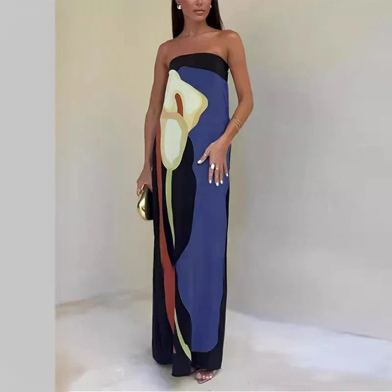 Lilia™ - Robe Maxi Sans Bretelles Abstraite