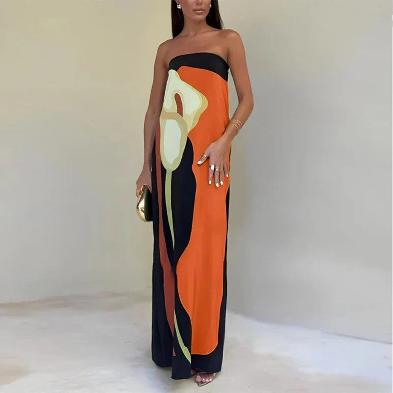 Lilia™ - Robe Maxi Sans Bretelles Abstraite