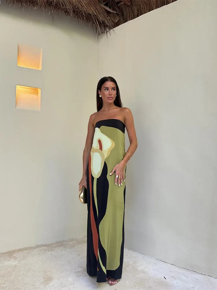 Lilia™ - Robe Maxi Sans Bretelles Abstraite