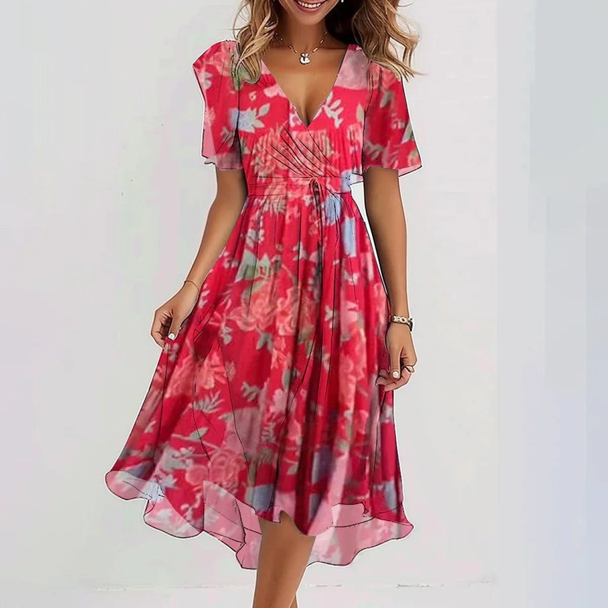 Liza™ - Robe Midi Abstraite Vibrante