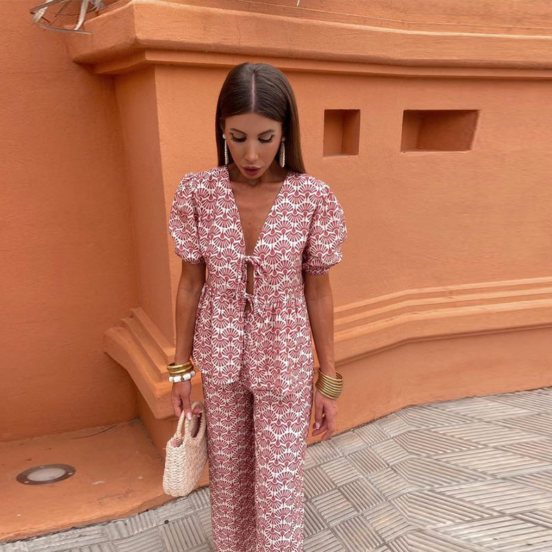 Loungewear Club™ | Ensemble à manches bouffantes et détail à nouer