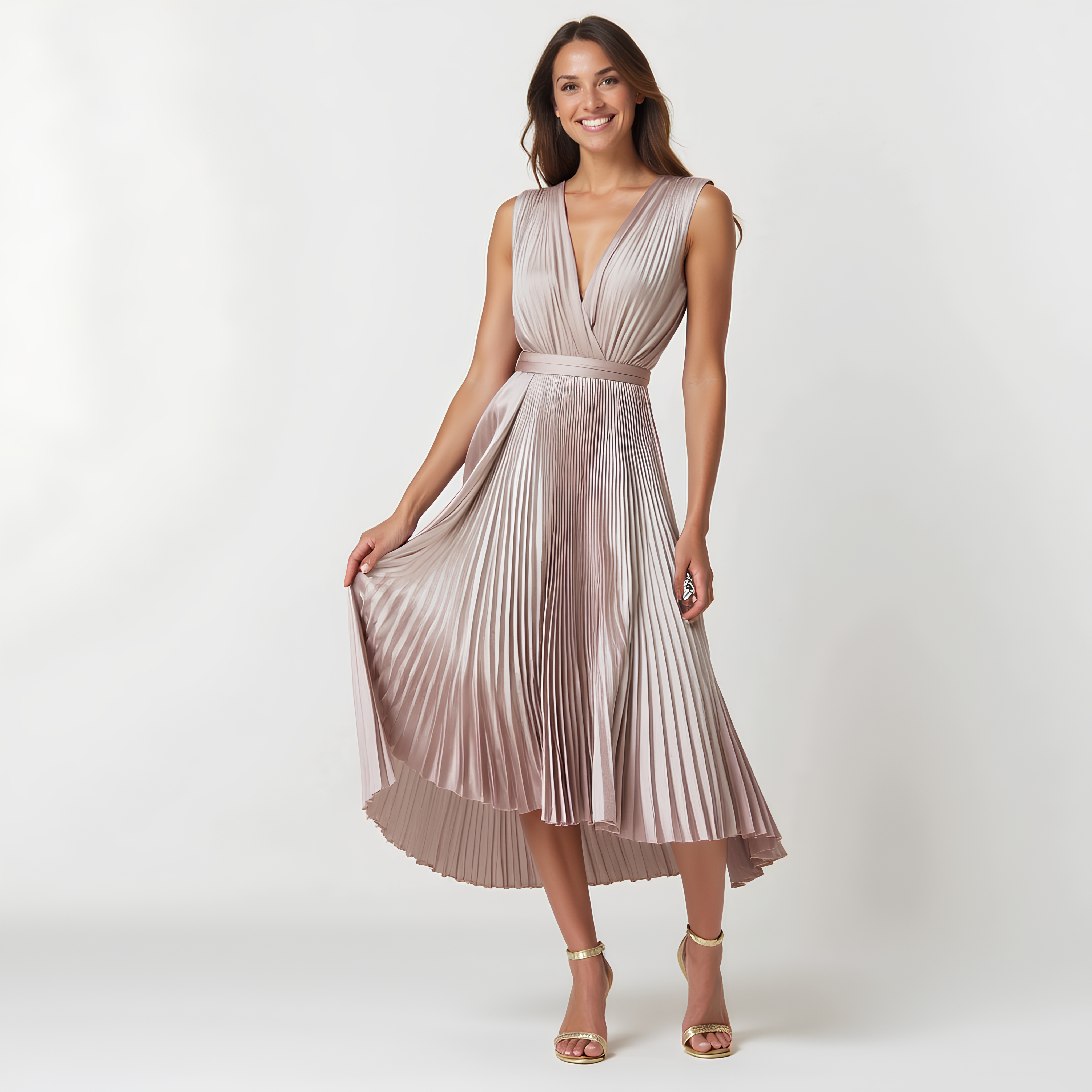 Loungewear Club™ | Robe midi plissée à décolleté en V profond