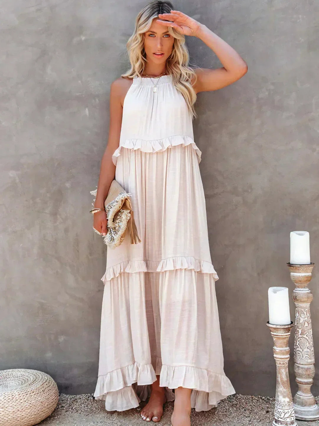 Emilia™ - Robe Maxi à Volants et Col Halter