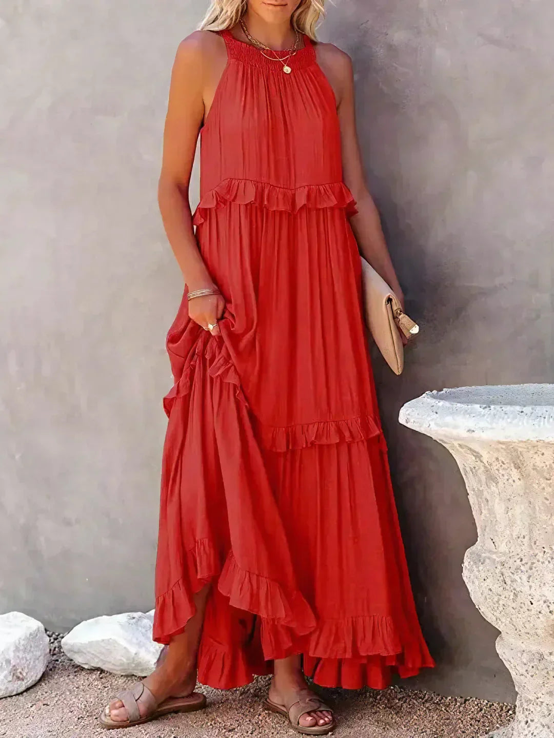 Emilia™ - Robe Maxi à Volants et Col Halter