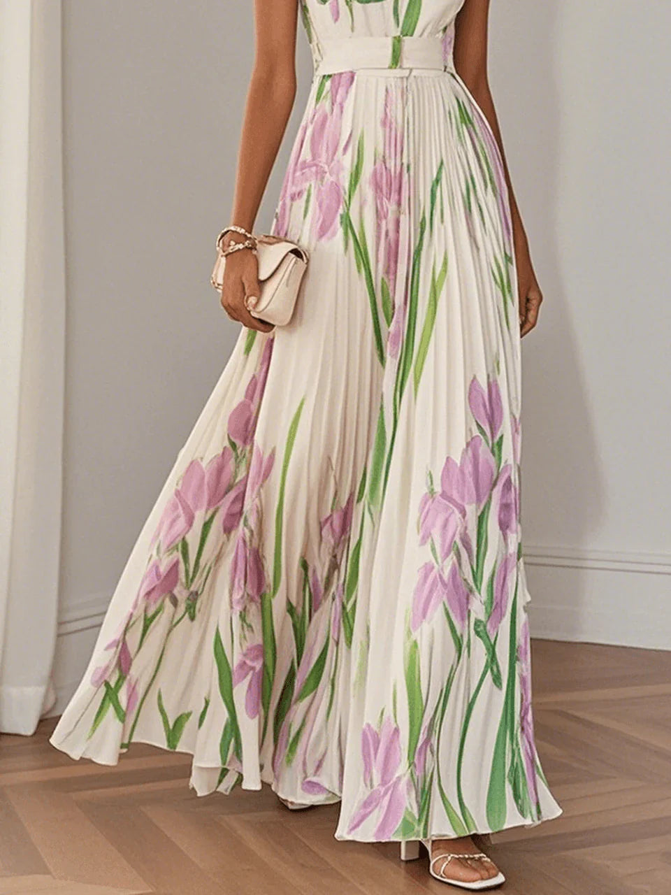 Nina | Robe Longue Plissée Florale Stylée pour Femme