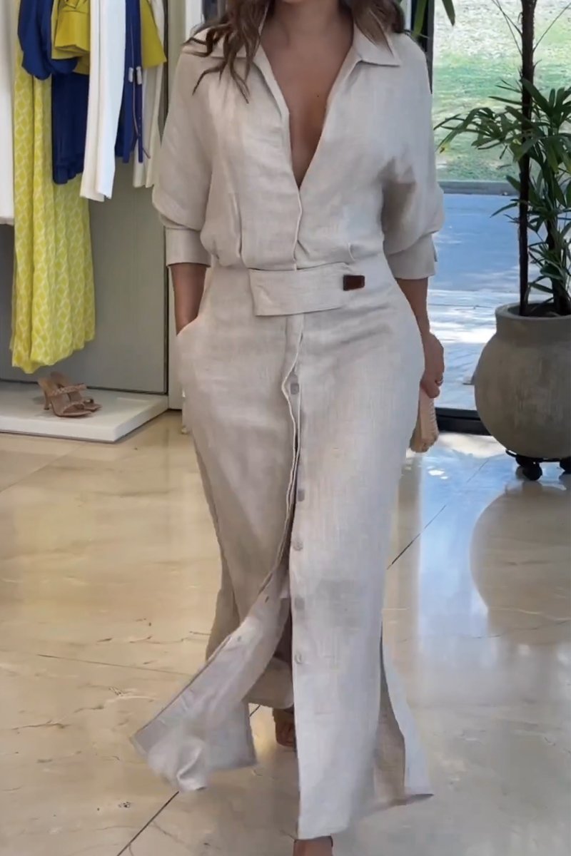 Loungewear Club™ | Robe Maxi en Lin avec Boutonnage