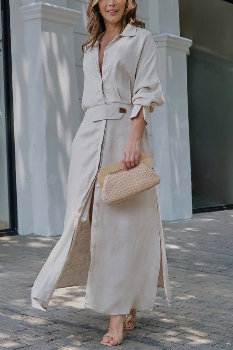 Loungewear Club™ | Robe Maxi en Lin avec Boutonnage