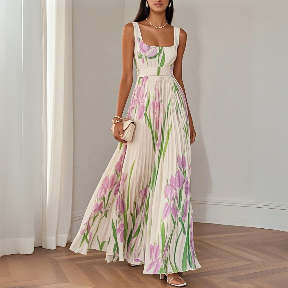 Nina | Robe Longue Plissée Florale Stylée pour Femme