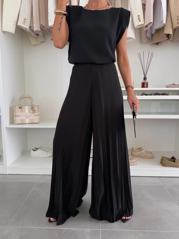 Loungewear Club™ | Ensemble élégant avec pantalon palazzo plissé
