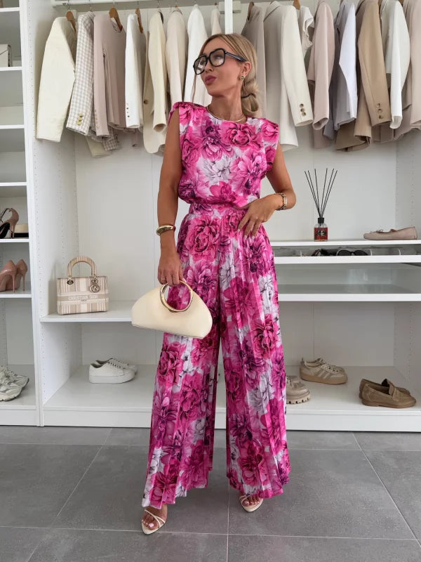 Loungewear Club™ | Ensemble élégant avec pantalon palazzo plissé